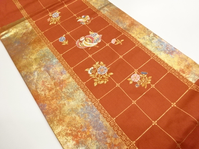 JAPANESE NAGOYA OBI / WOVEN FLOWER & BIRD